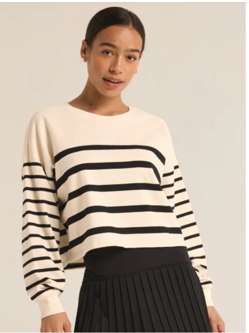 Z Supply Striped Crewneck Sweater in Cream and Black M